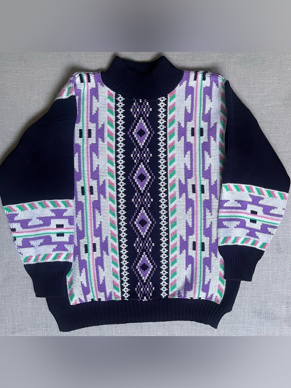 Vintage 80s/90s Clifton Place Geometric Knit Grandpa Sweater - Made in USA - M/L